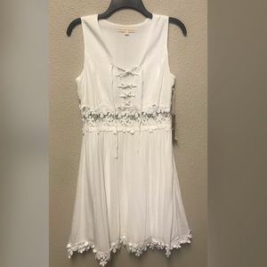 Blush Noir Floral Lace Trim Sleeveless Dress